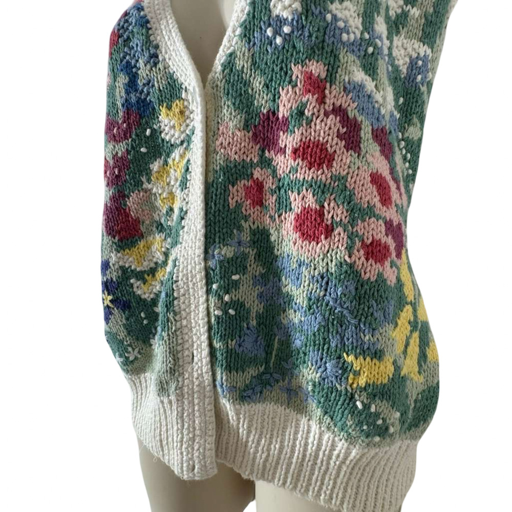 Orvis Womens Floral Cotton Blend Vintage Cottagecore Sweater Vest Cardigan XL - Picture 15 of 16